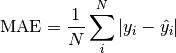 \text{MAE} = \frac{1}{N}\sum_i^N | y_i - \hat{y_i} |