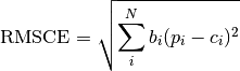 \text{RMSCE} = \sqrt{\sum_i^N b_i(p_i - c_i)^2}